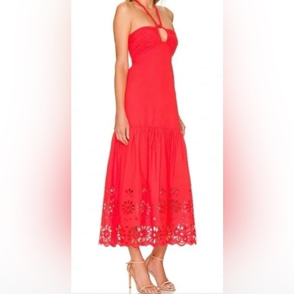 Jason Wu Open Back Tie Back Eyelet Maxi Dress $335 In Red - Picture 5 of 5